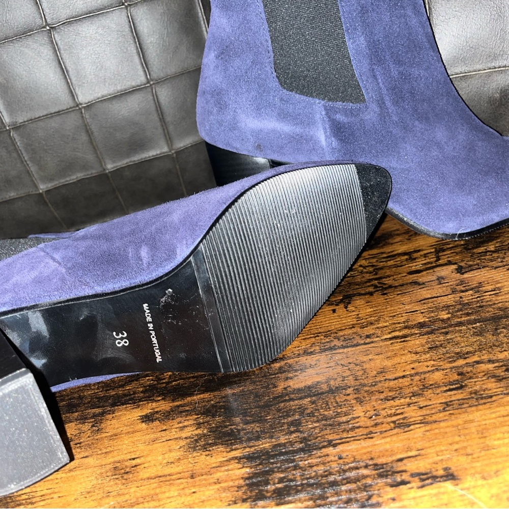 Antonio De Faria Débora Leather Blue Suede Ankle Boots Bootied sz 38 - Picture 3 of 5
